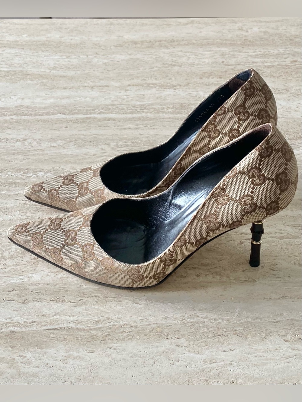 Gucci GG Canvas Pointed-Toe Pumps in Beige and Brown - Picture 4 of 10